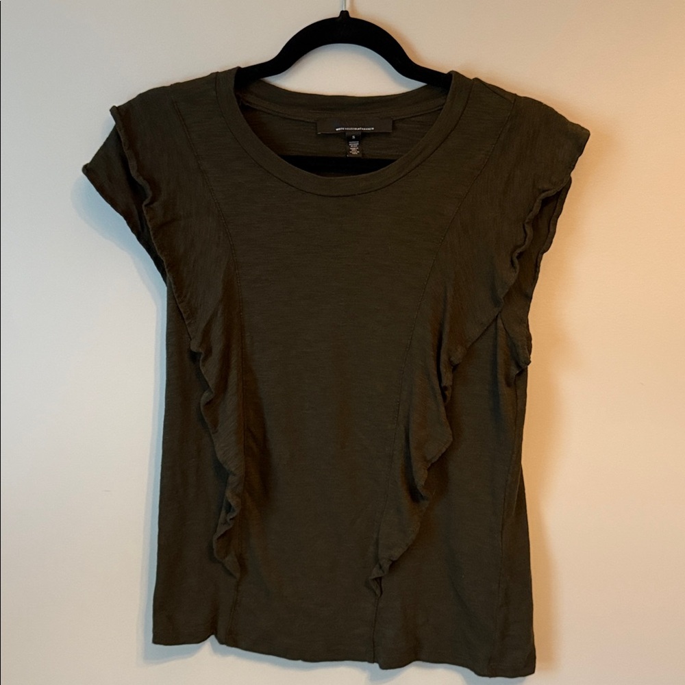 White House Black Market Dark Olive Cap Shpulder Top